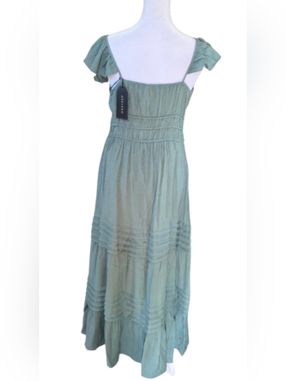 Max + Ash Sage Green Flutter Sleeve Midi Dress - Picture 2 of 6
